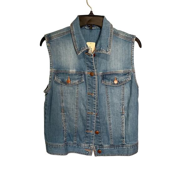 Forerever 21 Denim Vest Button Down Chest Pockets Collared Blue Womens Medium - Picture 1 of 4